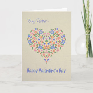 Folk Art Floral Heart Valentine's Card for Partner