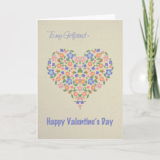 Folk Art Floral Heart Valentine's Card, Girlfriend Holiday Card