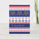 Folk Art Floral Hearts Birthday Card, Girlfriend Card<br><div class="desc">A pretty Birthday Card for a Girlfriend,  with a pattern of Hearts and Flowers,  inspired by Eastern European Folk Art. Part of the Posh & Painterly 'Folk Heart' collection.</div>
