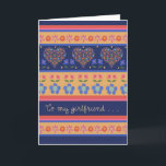 Folk Art Floral Hearts Birthday Card, Girlfriend Card<br><div class="desc">A pretty Birthday Card for a Girlfriend,  with a pattern of Hearts and Flowers on Deep Blue and Golden Yellow,  inspired by Eastern European Folk Art. Part of the Posh & Painterly 'Folk Heart' collection.</div>