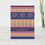 Folk Art Floral Hearts Birthday Card, Girlfriend Card<br><div class="desc">A pretty Birthday Card for a Girlfriend,  with a pattern of Hearts and Flowers on Deep Blue and Golden Yellow,  inspired by Eastern European Folk Art. Part of the Posh & Painterly 'Folk Heart' collection.</div>