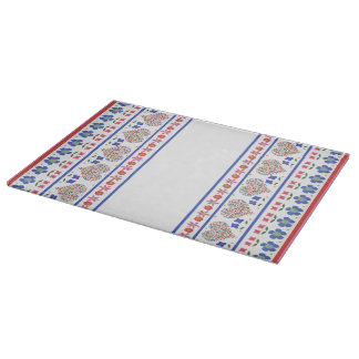 Folk Art Floral Hearts Border: Glass Cutting Board