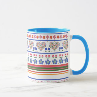 Folk Art Floral Hearts Border Ringer Coffee Mug