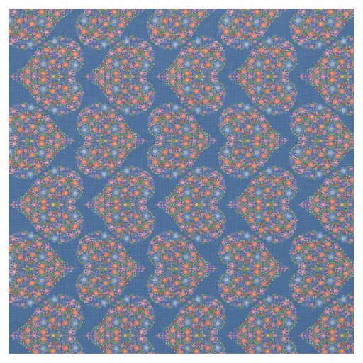 Folk Art Floral Hearts on Royal Blue Custom Fabric