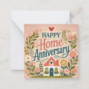 Folk Art Floral Home Anniversary Note Card