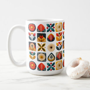 Folk Art Floral Mosaic in Retro Colors Coffee Mug