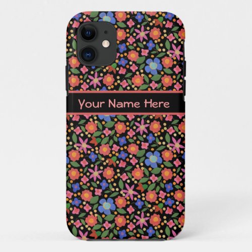 Folk Art Floral on Black iPhone 55s Xtreme Case