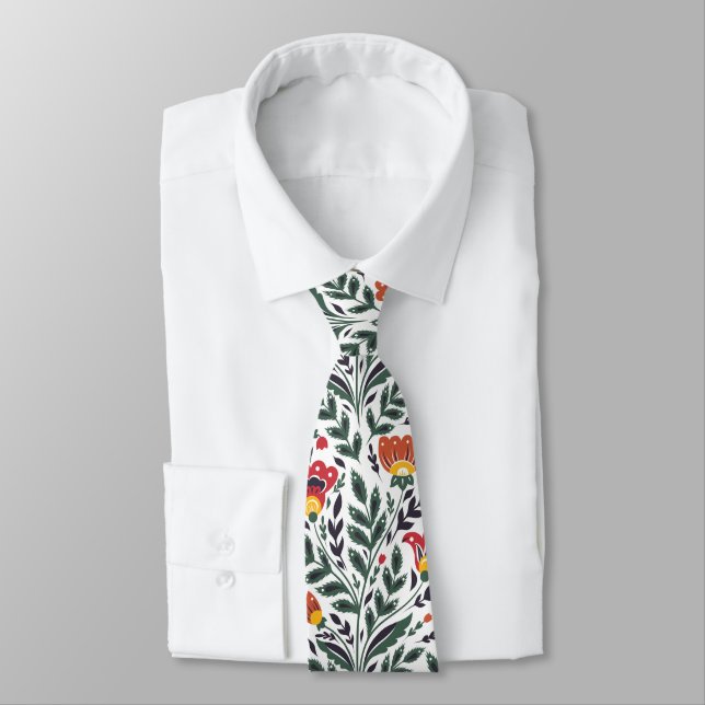 Folk art floral pattern neck tie (Tied)