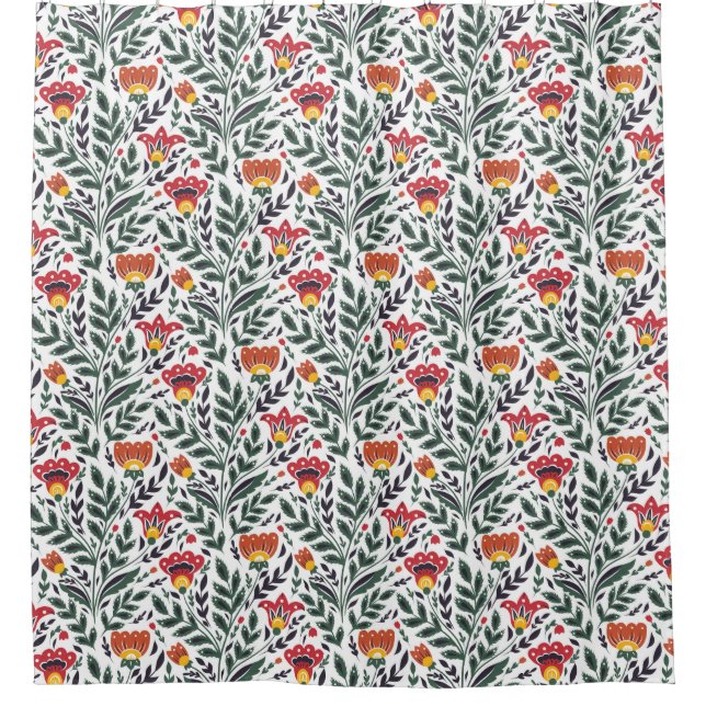 Folk art floral pattern shower curtain (Front)