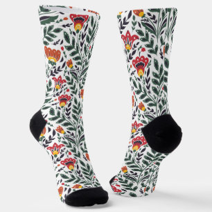 Folk art floral pattern socks