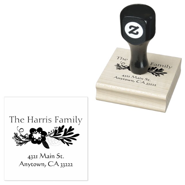 Folk Art Floral Personalized Rubber Stamp (Stamped)