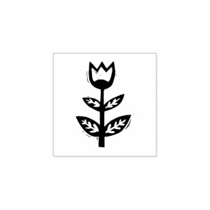 Folk Art Floral Tulip Spring Linocut Style Rubber Stamp