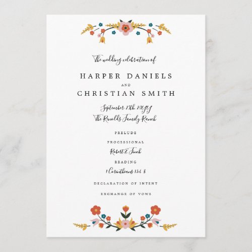 Folk Art Floral Wedding Program