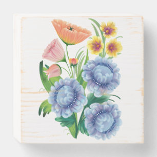 Folk Art Floral Wooden Box Sign - Vibrant Flower