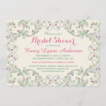 Folk Art Floral Wreath Bridal Shower Invitations by weddingtrendy at Zazzle