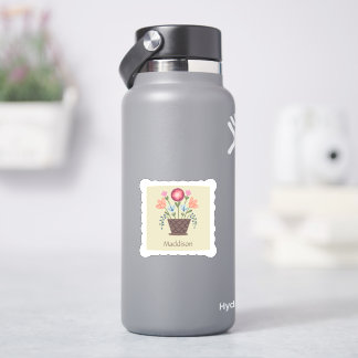 Folk Art Flower Basket Vinyl Cut Sticker 