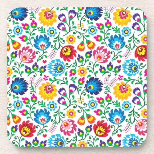 Folk Art Flower Pattern 2 Beverage Coaster