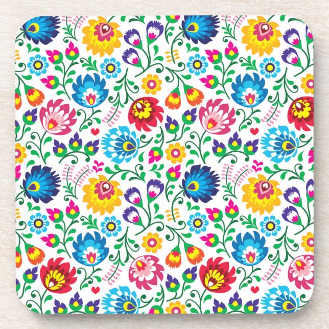Folk Art Flower Pattern 2 Beverage Coaster (Front)