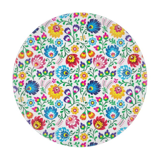 Folk Art Flower Pattern 2 Cutting Board (Front)