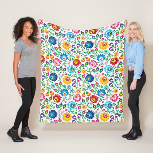 Folk Art Flower Pattern 2 Fleece Blanket