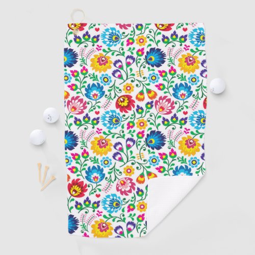 Folk Art Flower Pattern 2 Golf Towel