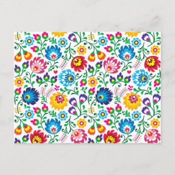 Folk Art Flower Pattern 2 Holiday Postcard by trendzilla at Zazzle