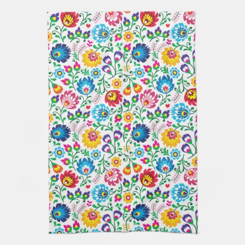 Folk Art Flower Pattern 2 Kitchen Towel