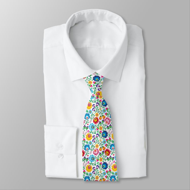 Folk Art Flower Pattern 2 Neck Tie (Tied)
