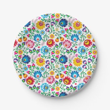 Folk Art Flower Pattern 2 Paper Plates by trendzilla at Zazzle