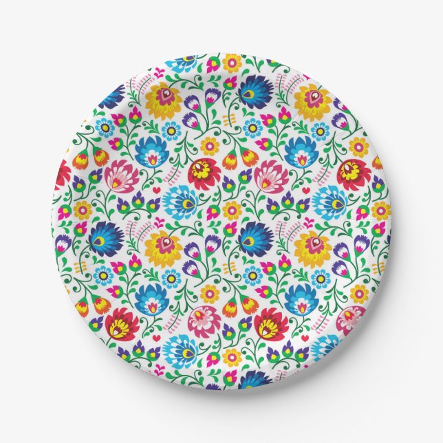 Folk Art Flower Pattern 2 Paper Plates (Front)