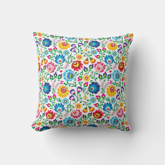 Folk Art Flower Pattern 2 Throw Pillow (Front)