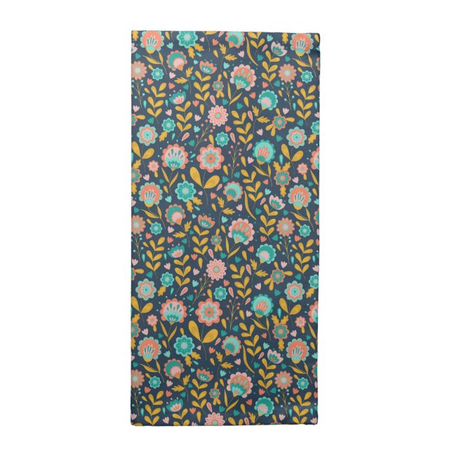 Folk Art Flower Pattern Cloth Napkin (Half Fold)