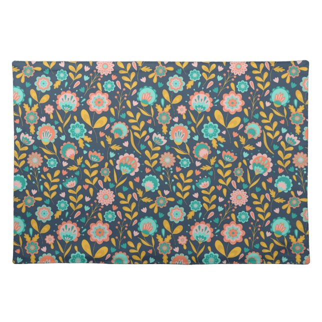 Folk Art Flower Pattern Cloth Placemat (Front)