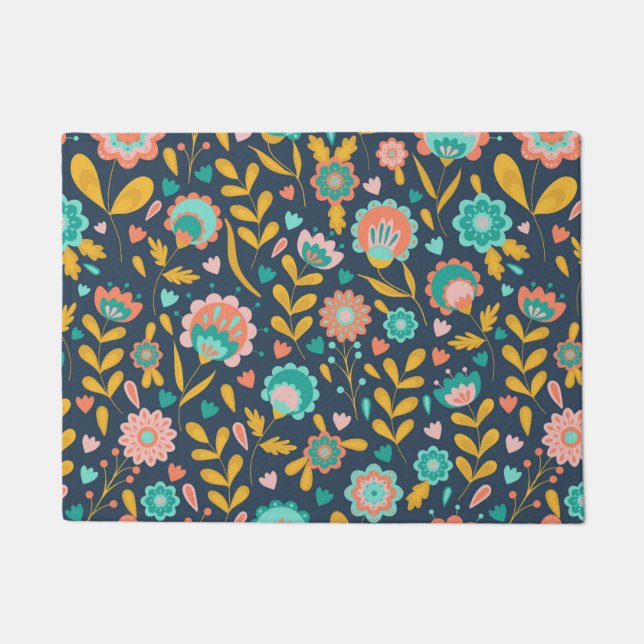 Folk Art Flower Pattern Doormat (Front)
