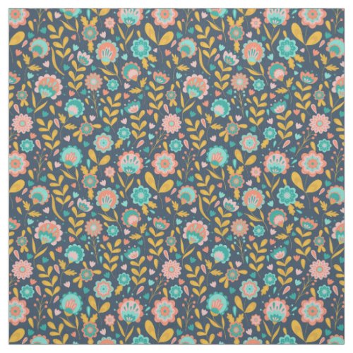 Folk Art Flower Pattern Fabric