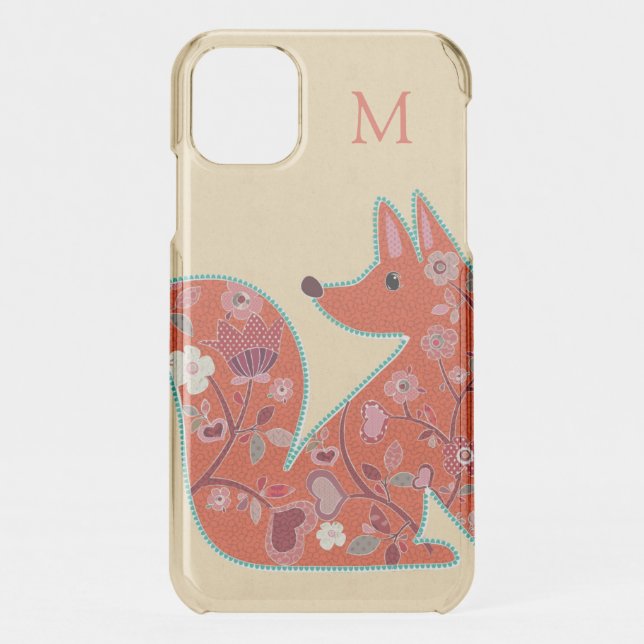 Folk Art Flower Pattern Fox Monogram  Uncommon iPhone Case (Back)