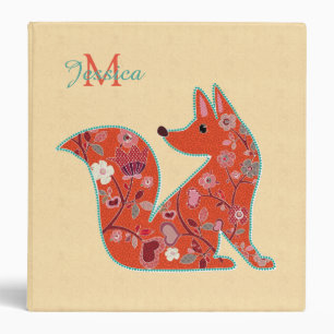Folk Art Flower Pattern Fox Personalised 3 Ring Binder