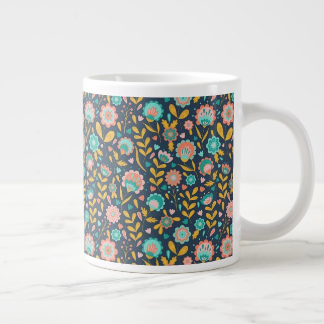 Folk Art Flower Pattern Giant Coffee Mug (Right)