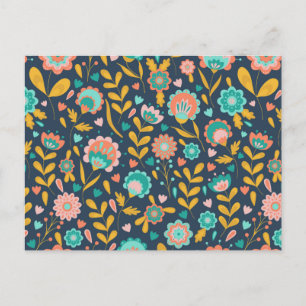 Folk Art Flower Pattern Holiday Postcard