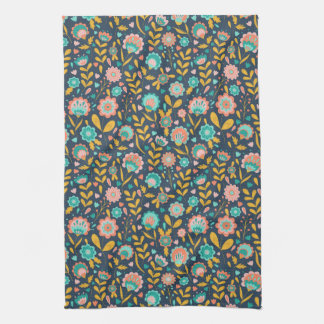 Folk Art Flower Pattern Kitchen Towel
