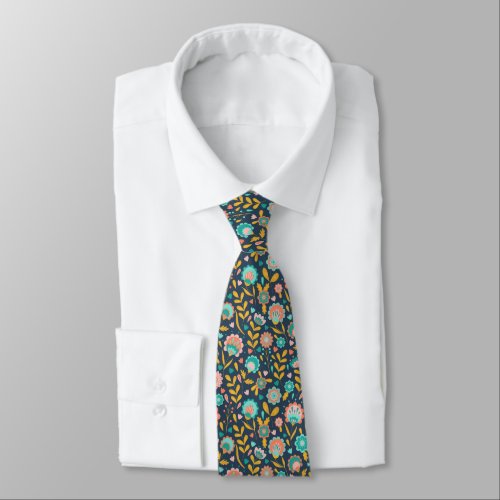 Folk Art Flower Pattern Neck Tie