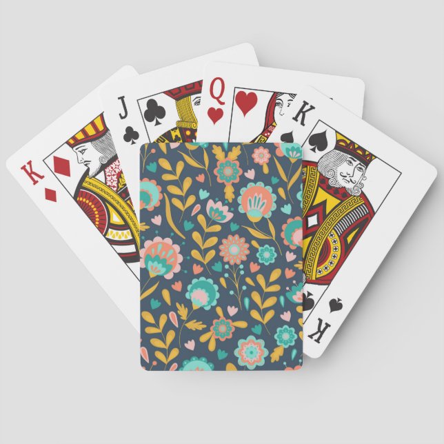 Folk Art Flower Pattern Poker Cards (Back)
