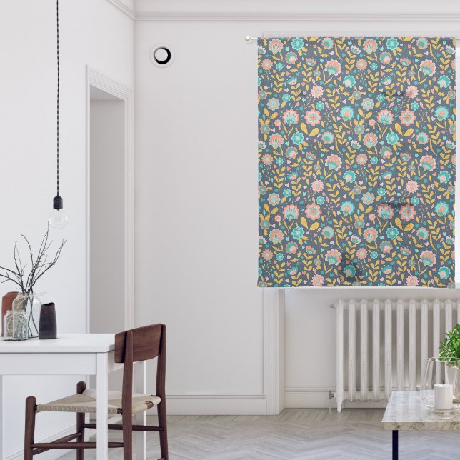 Folk Art Flower Pattern Sheer Curtains (Living Room)