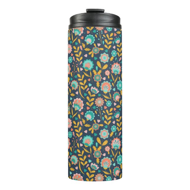 Folk Art Flower Pattern Thermal Tumbler (Front)