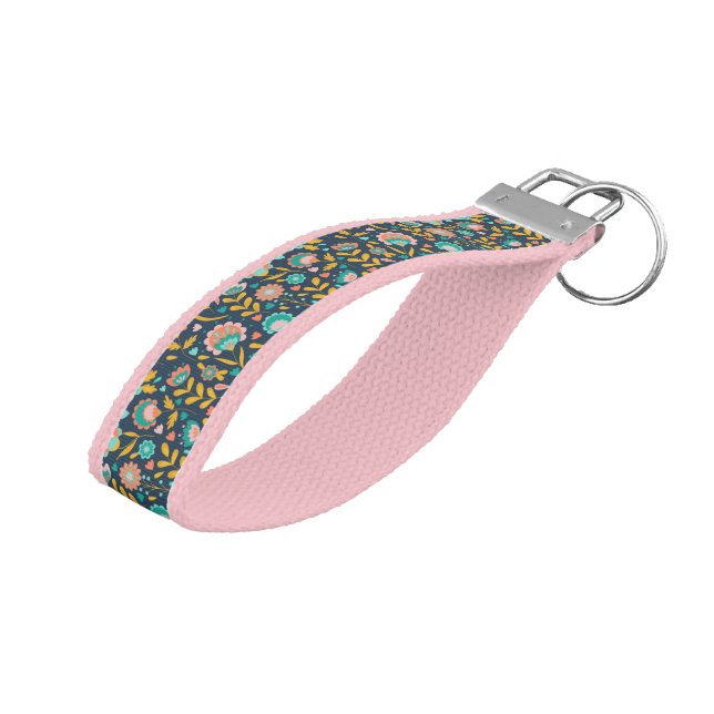 Folk Art Flower Pattern Wrist Keychain (Angled Up)