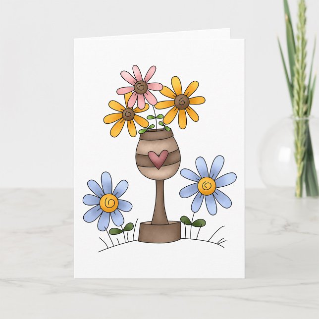 Folk Art Flower Vase with Heart Card (Creator Uploaded)