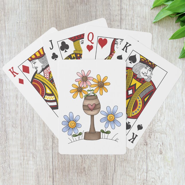 Folk Art Flower Vase with Heart Poker Cards (Creator Uploaded)