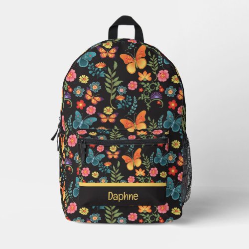 Folk Art Flowers and Butterflies Personalized Printed Backpack