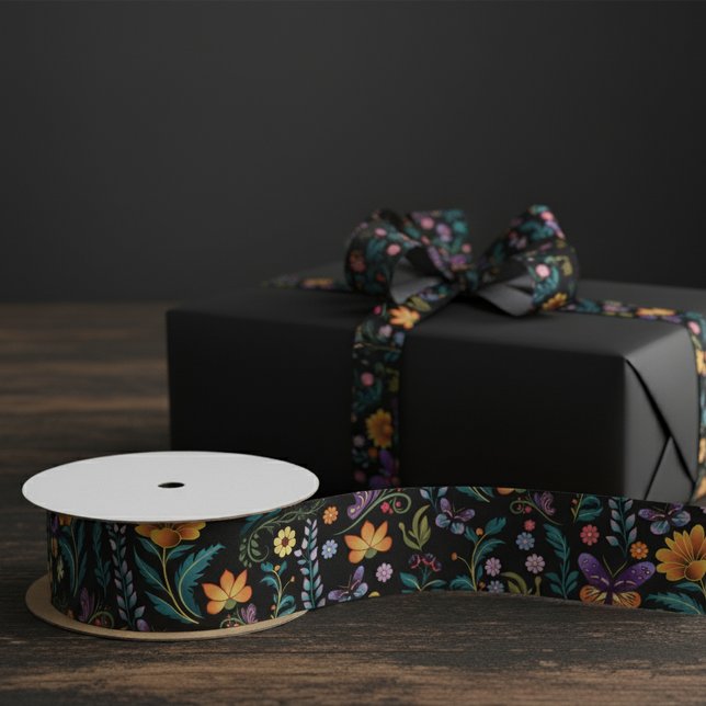 Folk Art Flowers and Butterflies Satin Ribbon (Creator Uploaded)