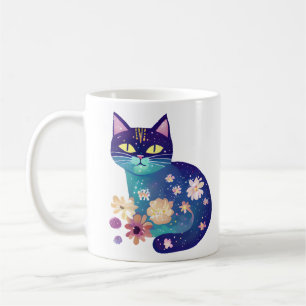 Folk Art Flowers and Cat Mom  Coffee Mug